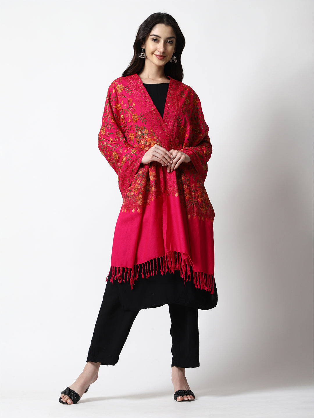 Women's Aari Embroidered Wool Shawl
