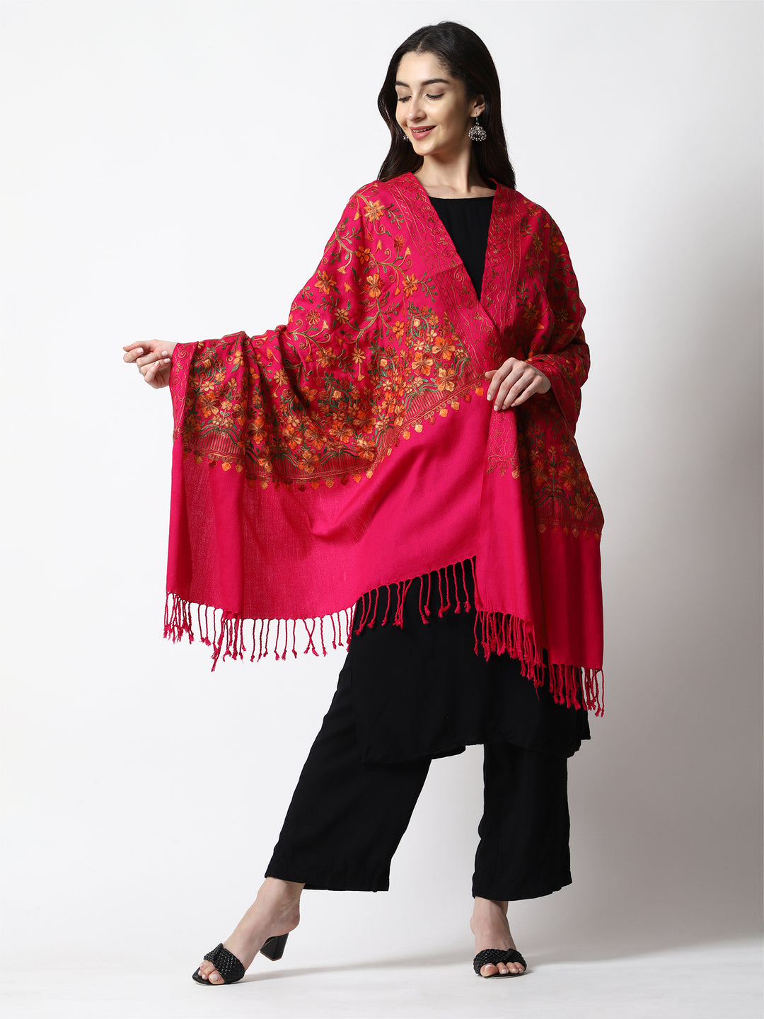 Women's Aari Embroidered Wool Shawl