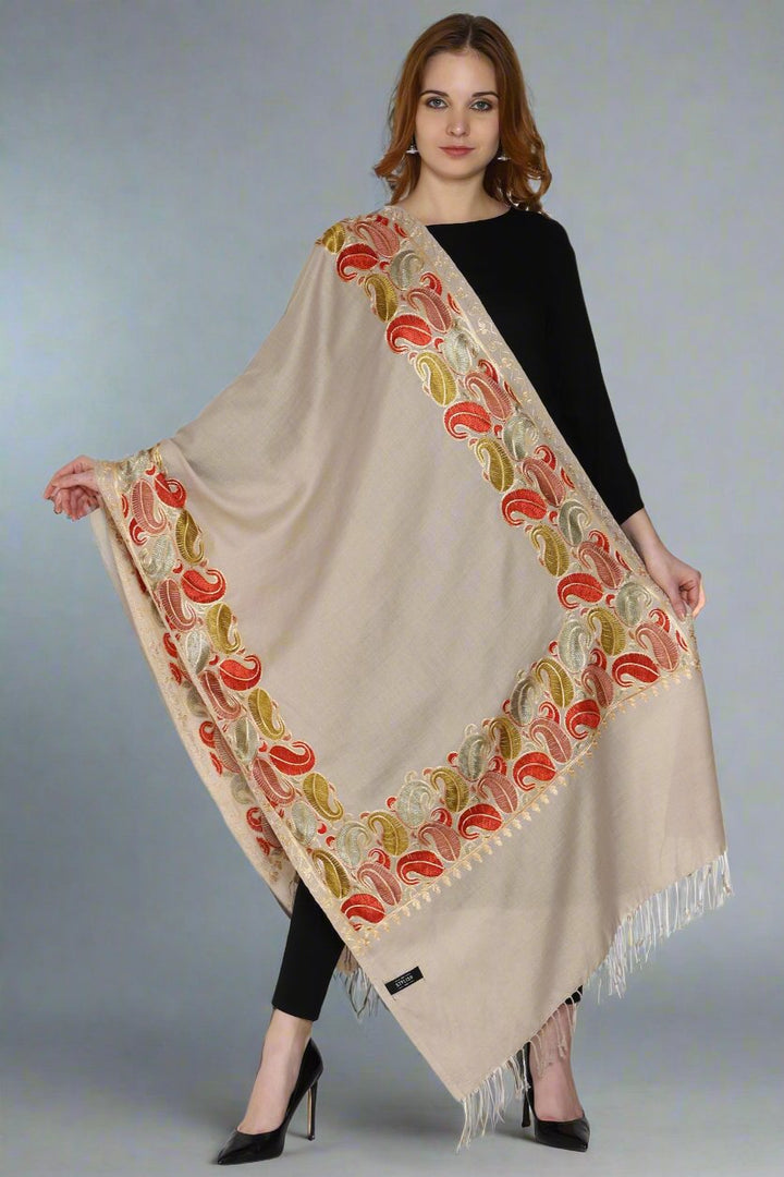 Women's Aari Embroidery Wool Stole