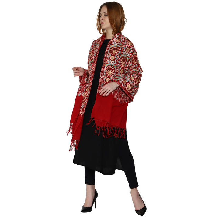 Women's Aari Embroidered Pure Wool Stole