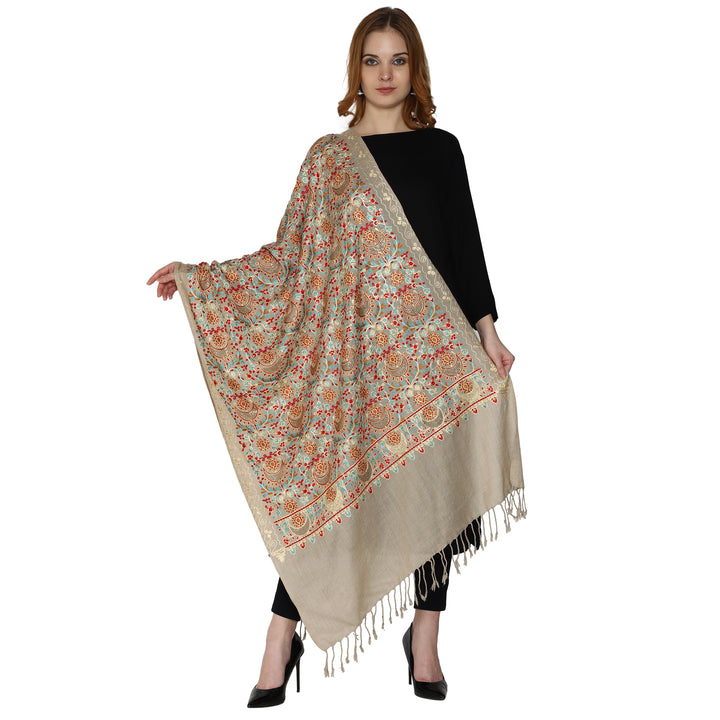Women's Aari Embroidered Pure Wool Stole