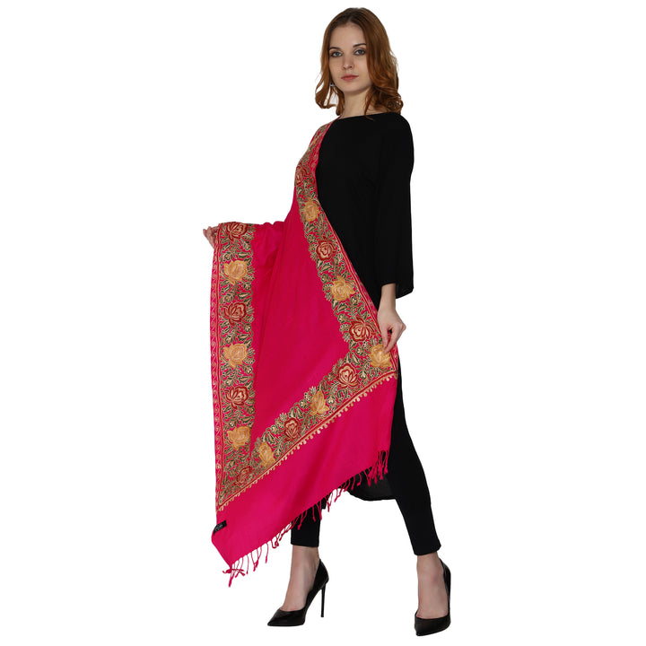 SWI स्टाइलिश महिलाओं के लिए ऊनी स्टोल कश्मीरी कढ़ाई, बहुरंगी बॉर्डर के साथ