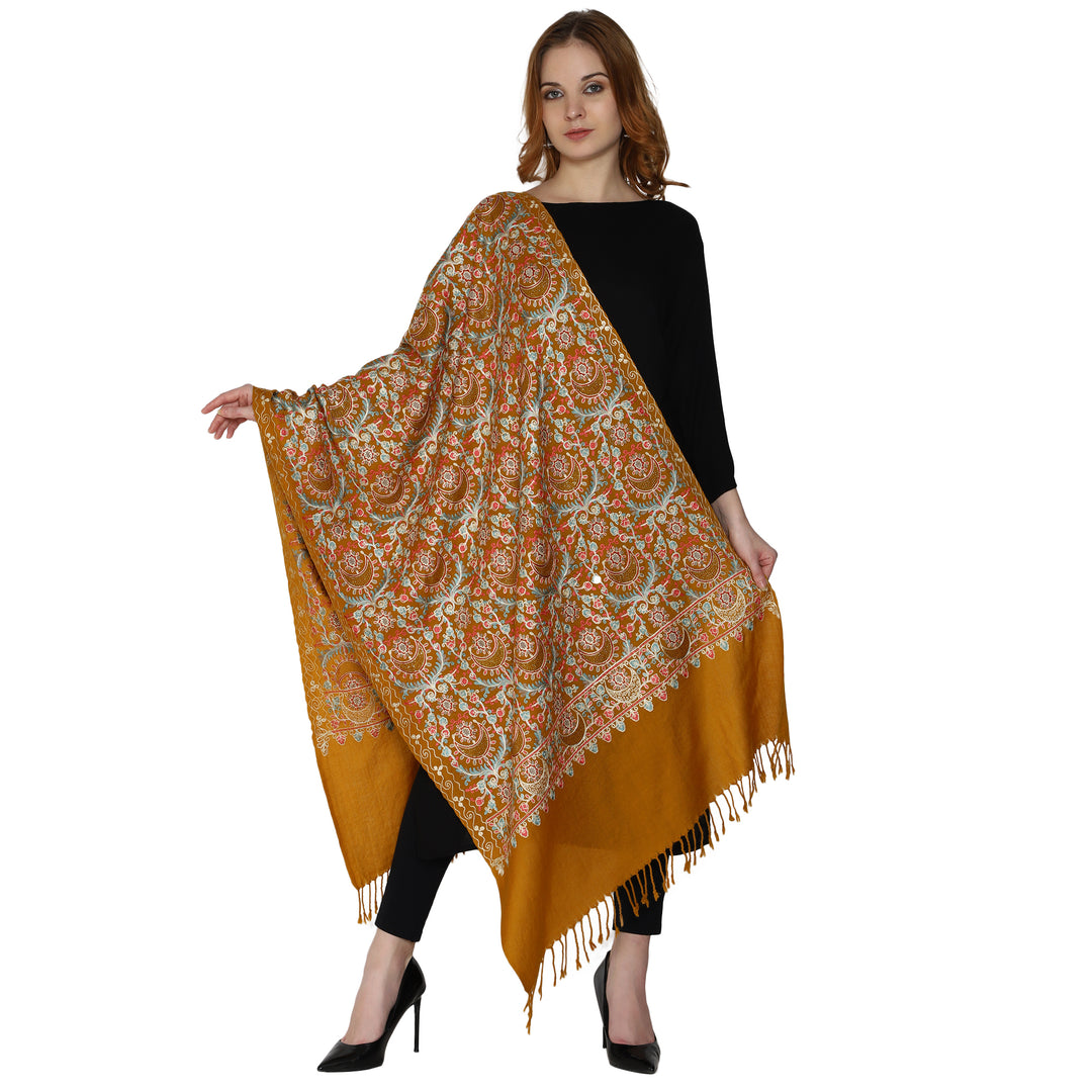 Women's Aari Embroidered Pure Wool Stole