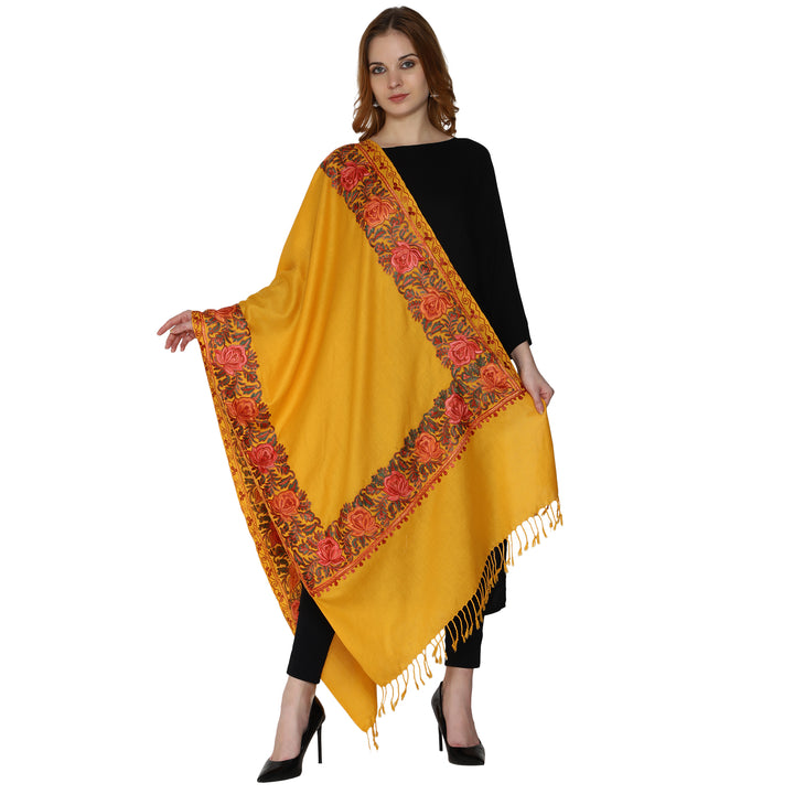 SWI स्टाइलिश महिलाओं के लिए ऊनी स्टोल कश्मीरी कढ़ाई, बहुरंगी बॉर्डर के साथ