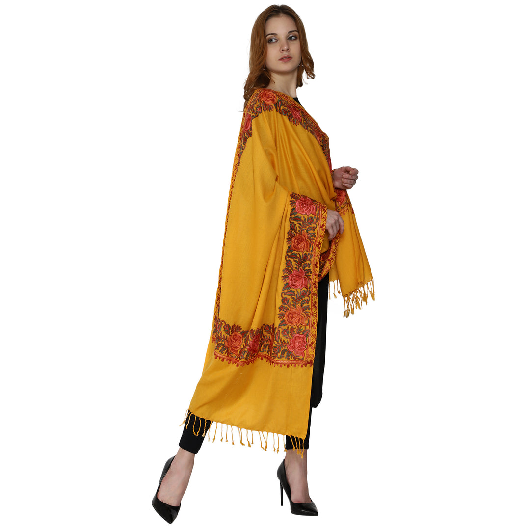 SWI स्टाइलिश महिलाओं के लिए ऊनी स्टोल कश्मीरी कढ़ाई, बहुरंगी बॉर्डर के साथ