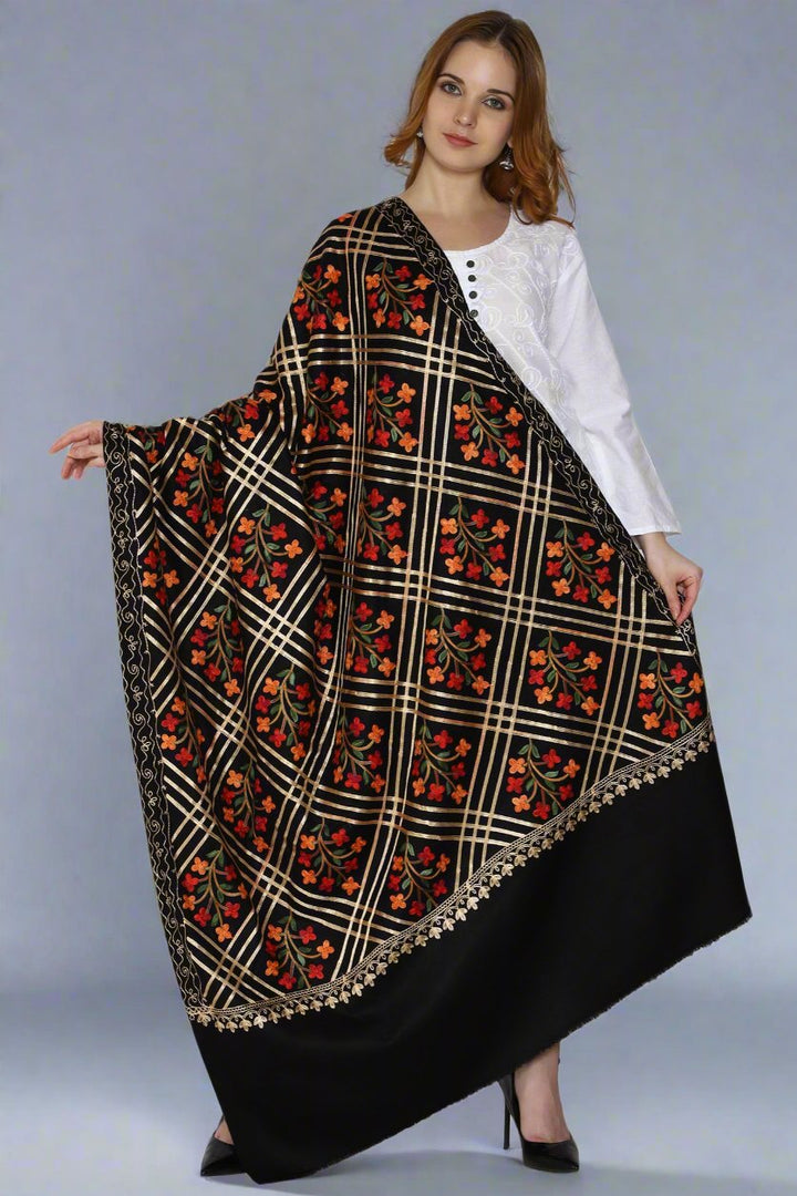Women's Aari Embroidered Wool Shawl