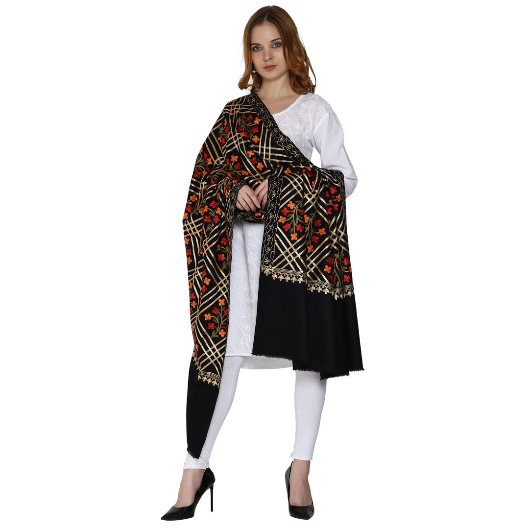 Women's Aari Embroidered Wool Shawl