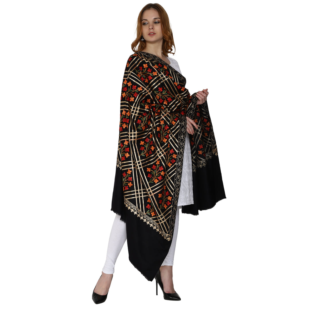 Women's Aari Embroidered Wool Shawl