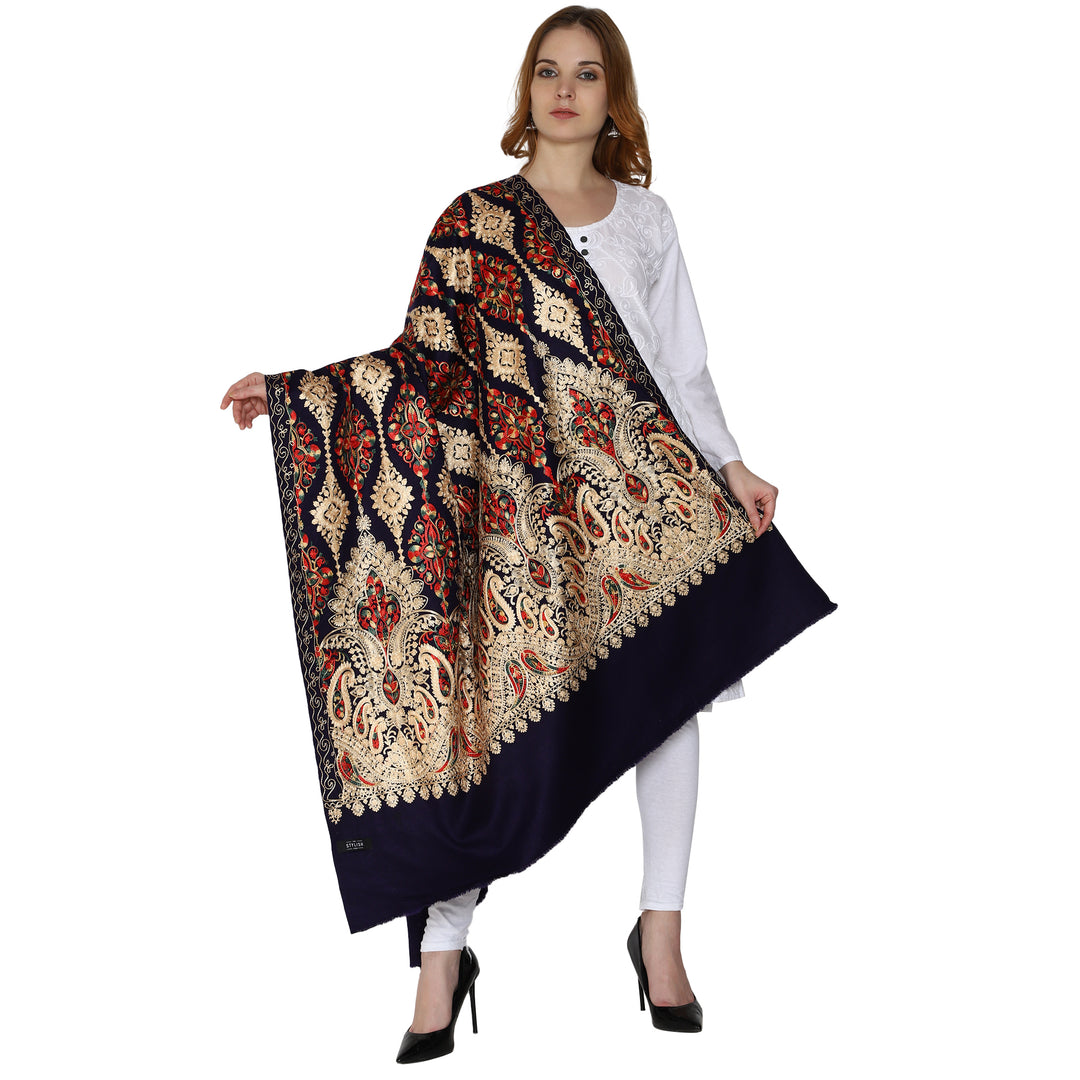 Women's Aari Embroidered Wool Shawl