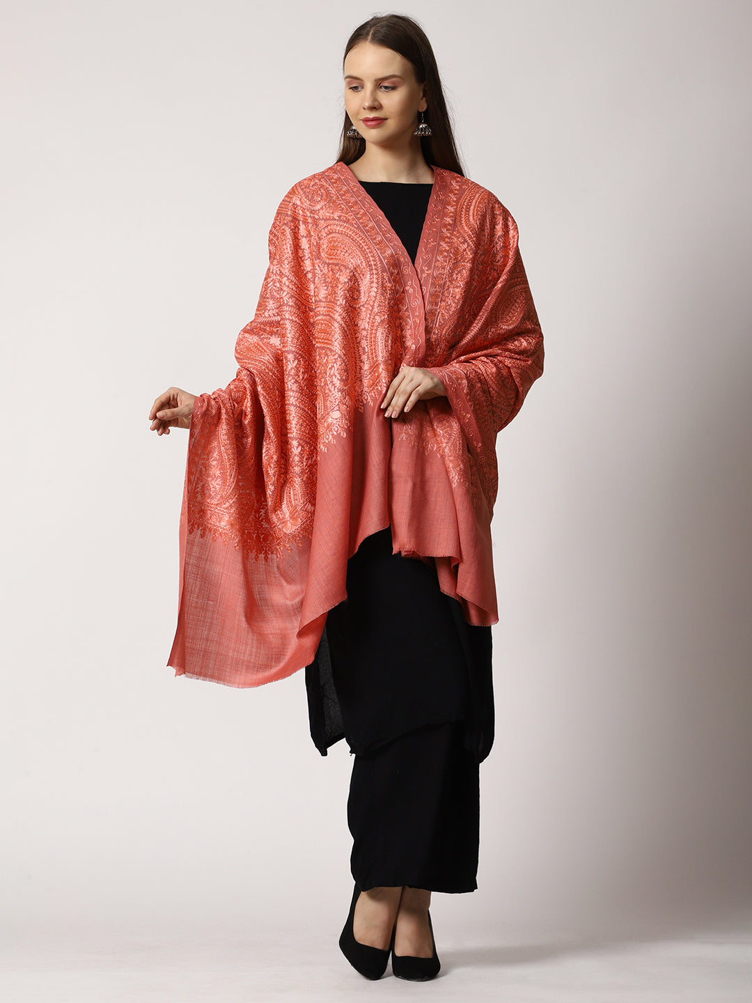 Women's Aari Embroidered Wool Shawl