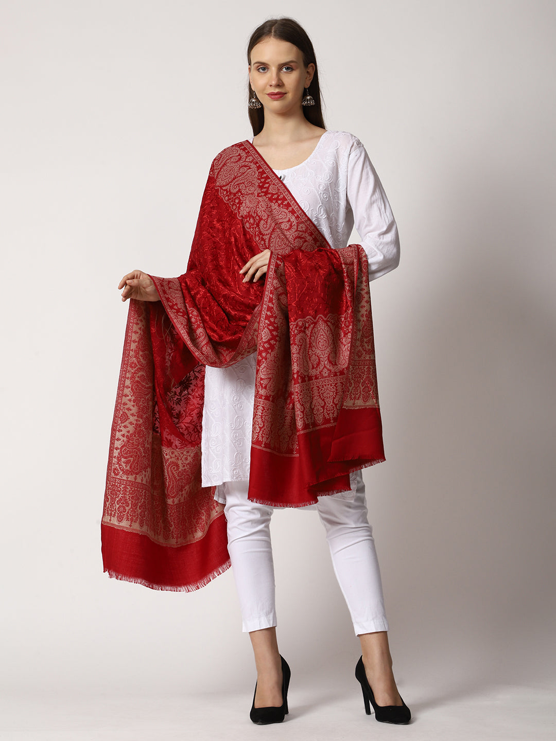Women's Jamawar Aari Embroidered Wool Shawl
