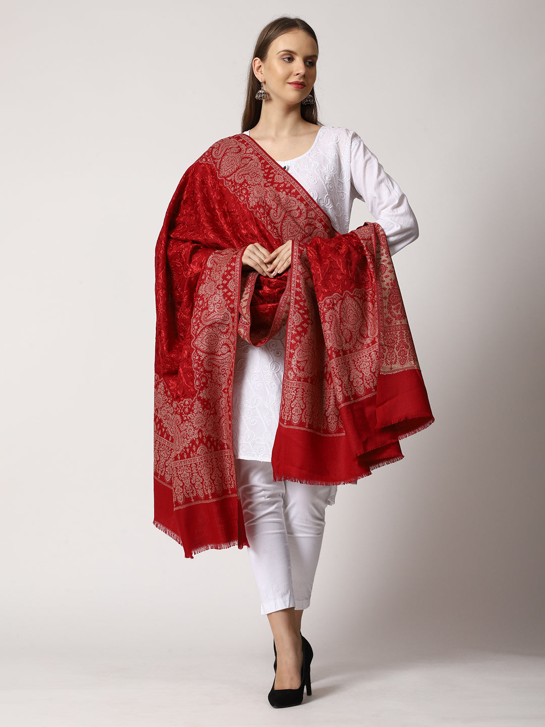Women's Jamawar Aari Embroidered Wool Shawl
