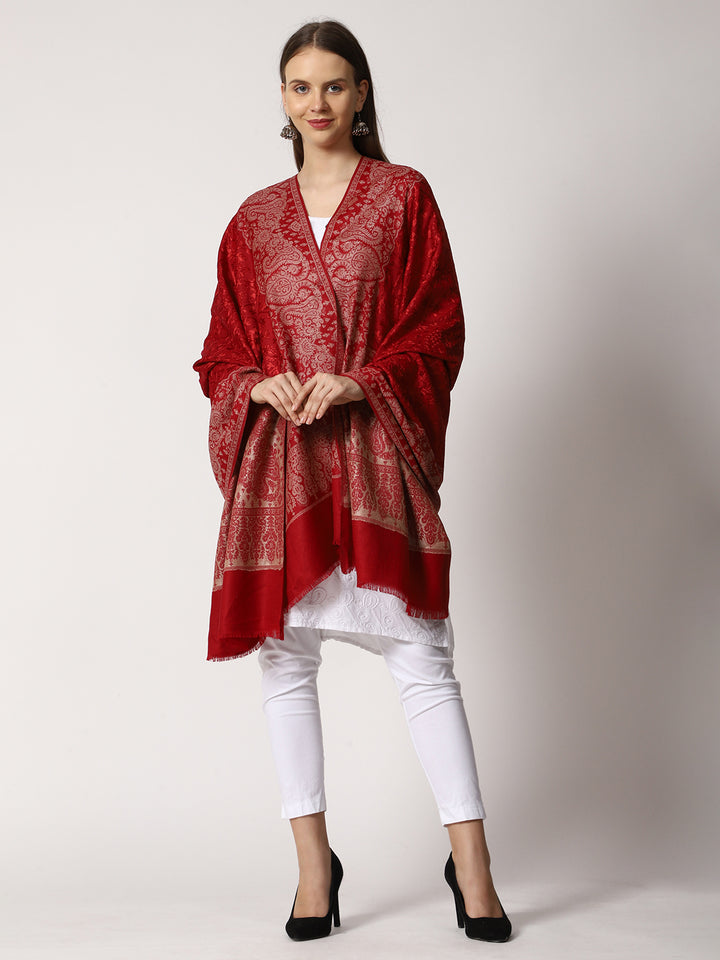 Women's Jamawar Aari Embroidered Wool Shawl