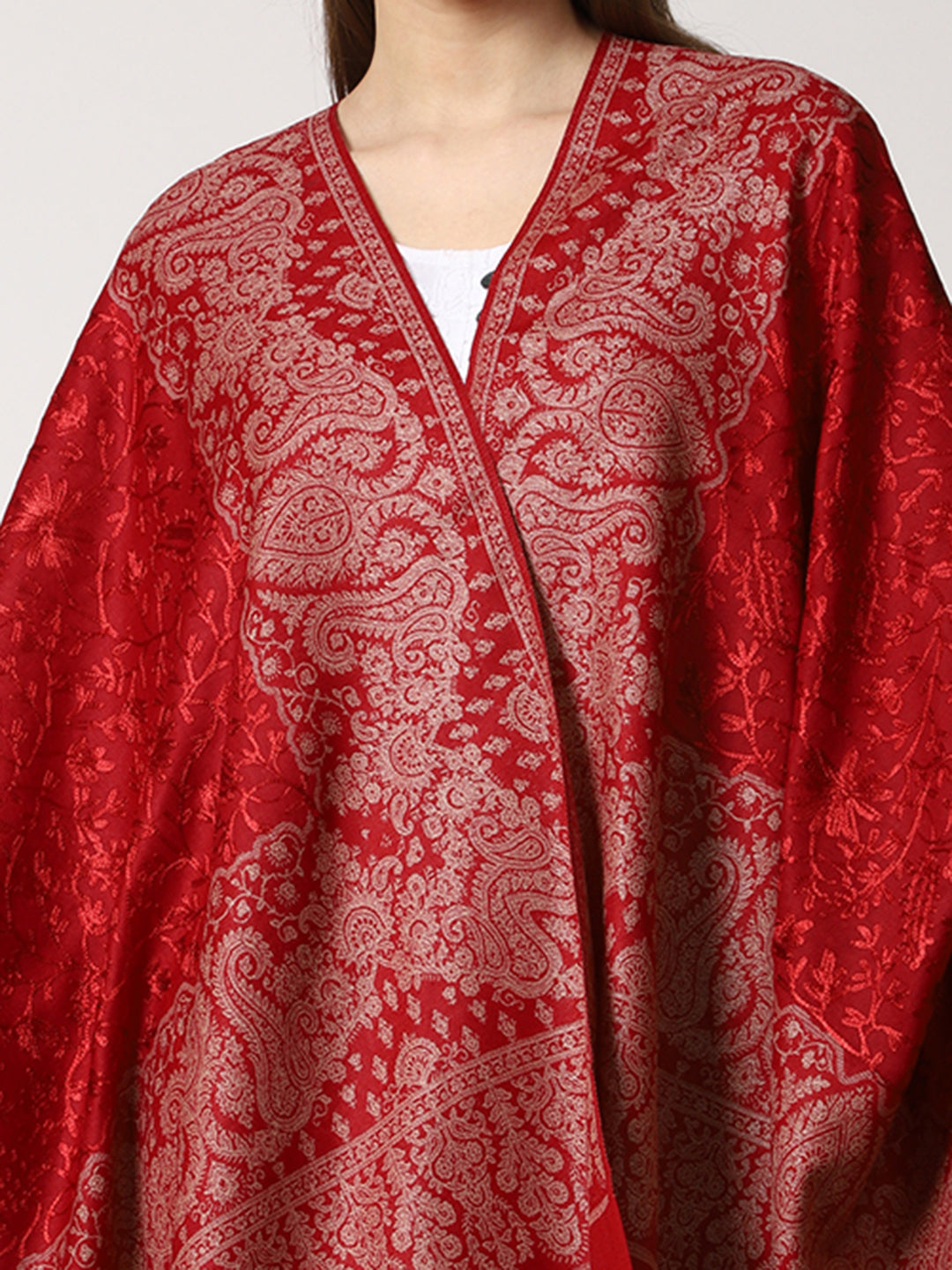 Women's Jamawar Aari Embroidered Wool Shawl