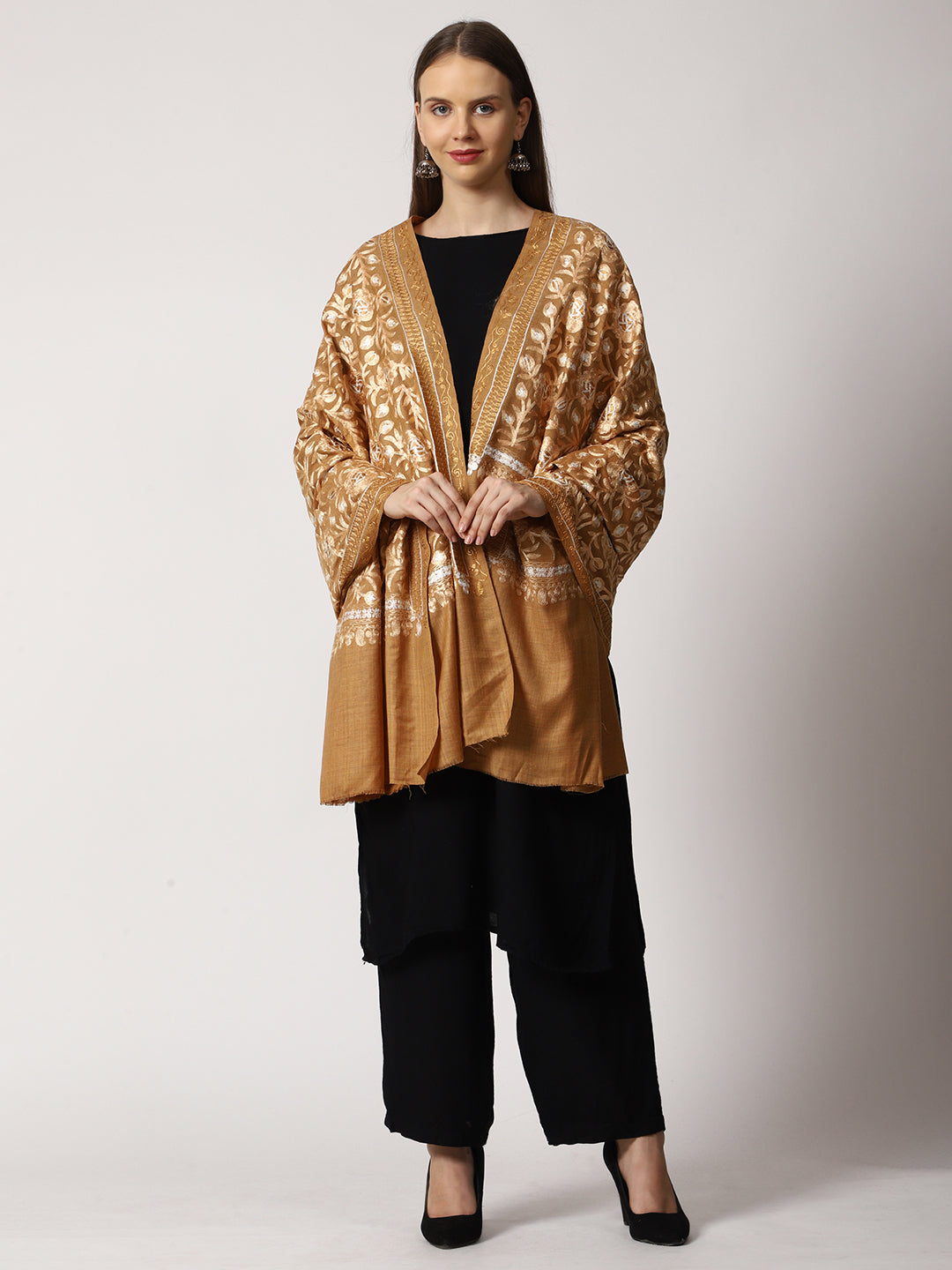 Women's Aari Embroidered Wool Shawl