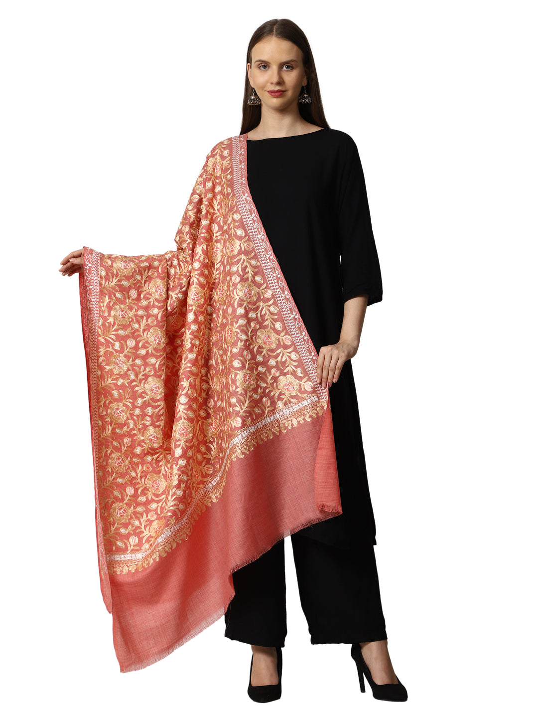 Women's Aari Embroidered Wool Shawl