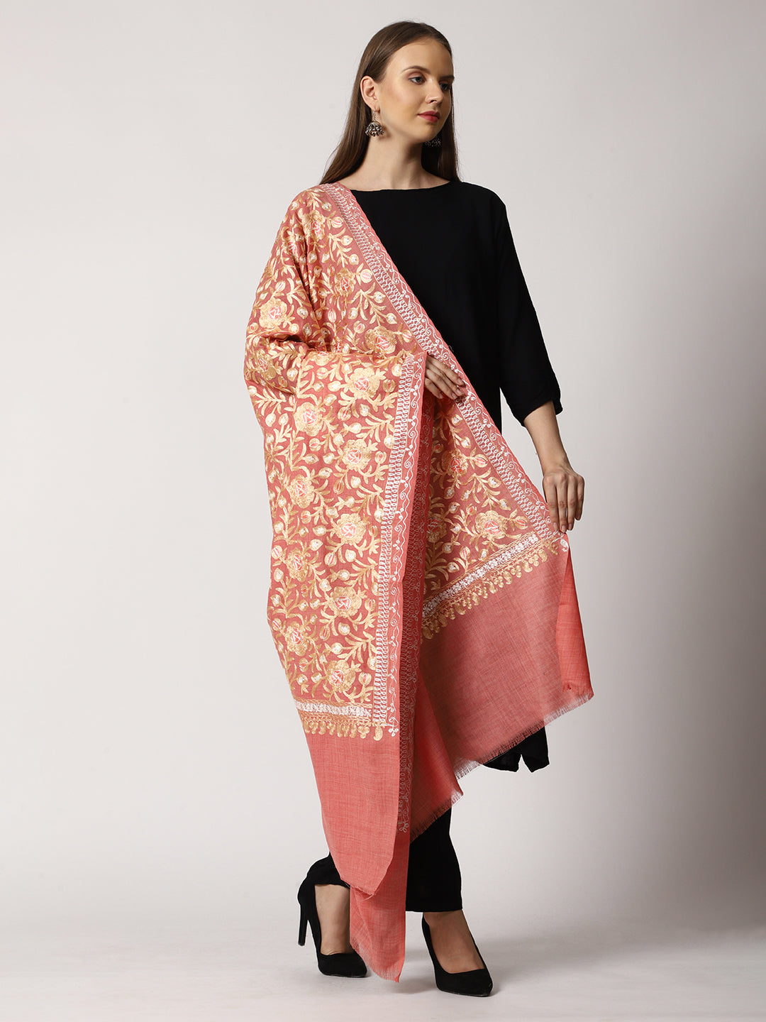 Women's Aari Embroidered Wool Shawl