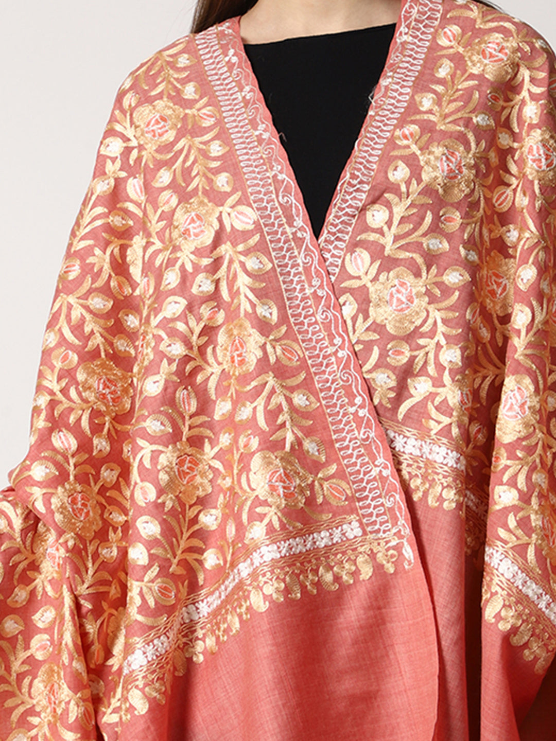 Women's Aari Embroidered Wool Shawl