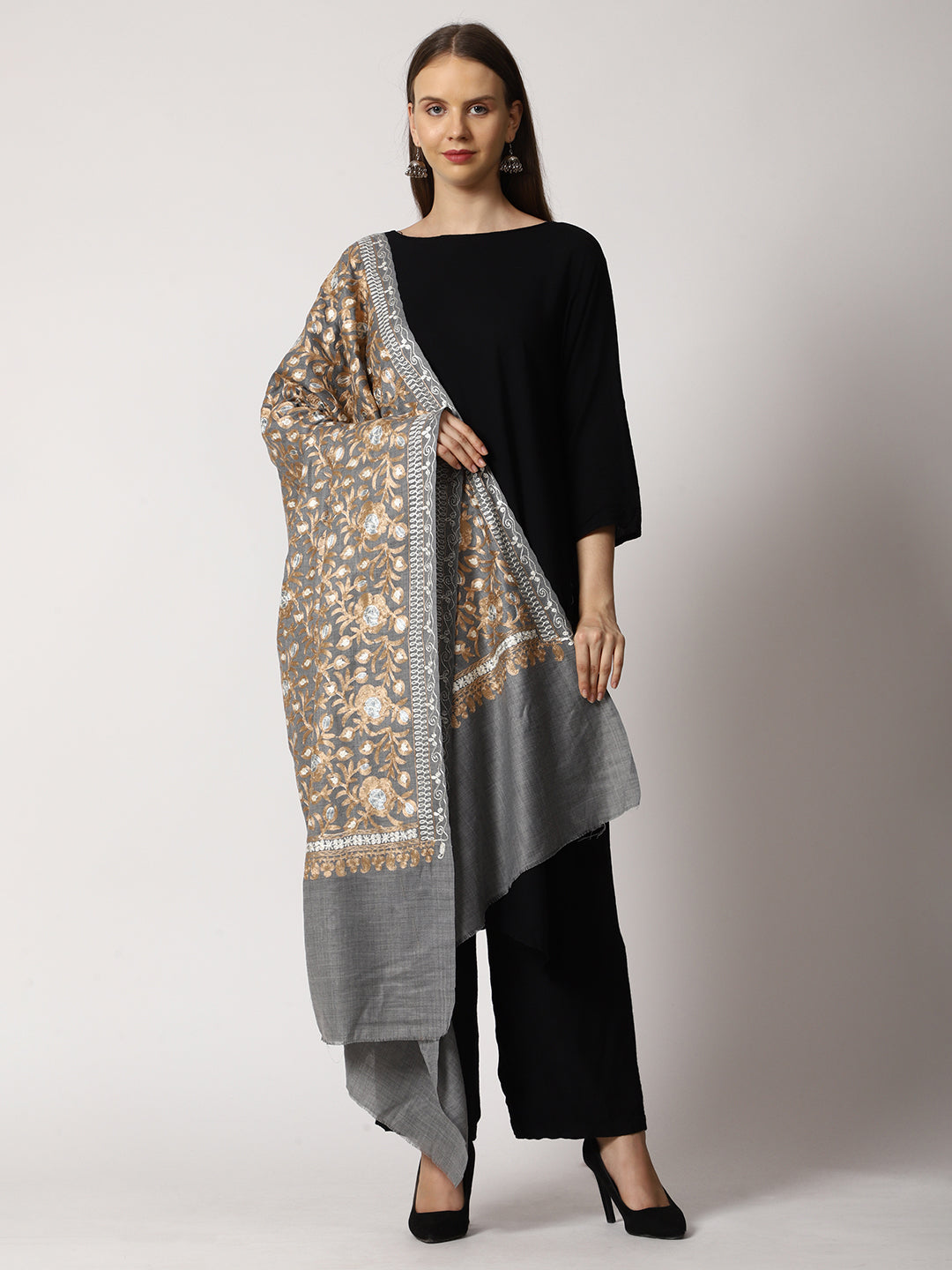 Women's Aari Embroidered Wool Shawl