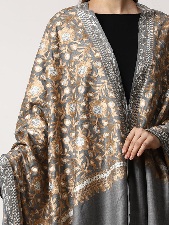 Women's Aari Embroidered Wool Shawl