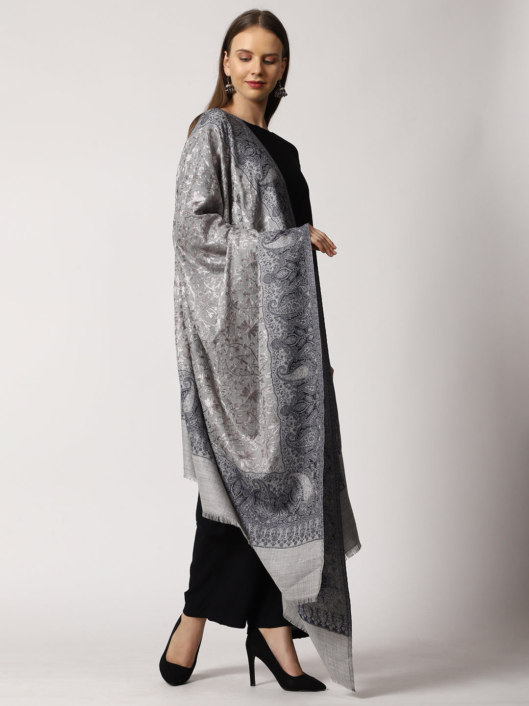 Women's Jamawar Aari Embroidered Wool Shawl