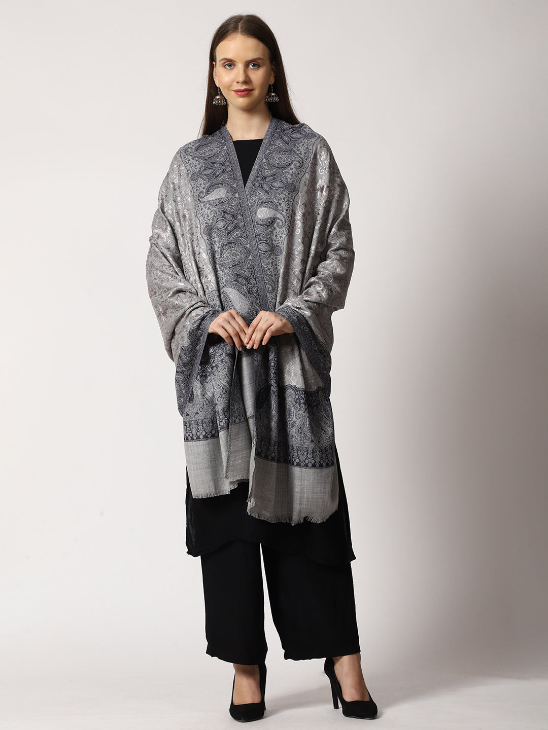 Women's Jamawar Aari Embroidered Wool Shawl