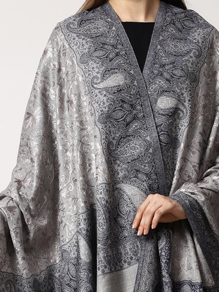 Women's Jamawar Aari Embroidered Wool Shawl