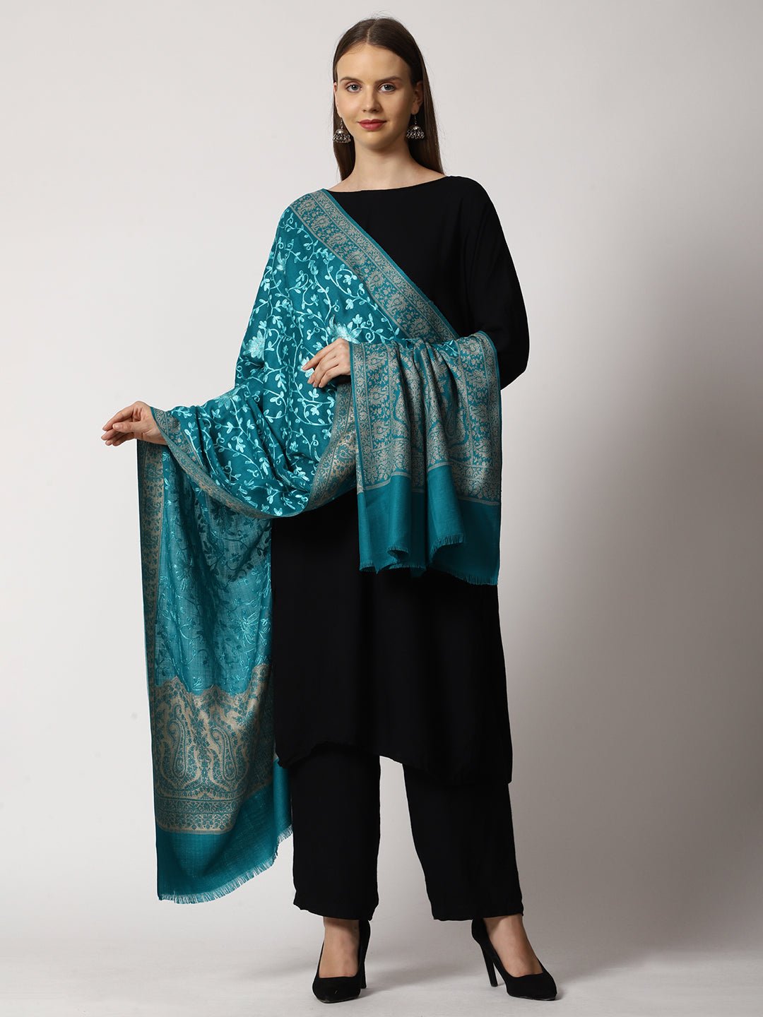 Women's Jamawar Aari Embroidered Wool Shawl