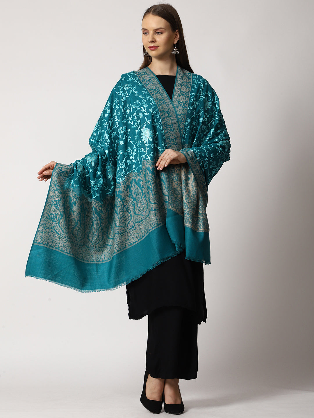 Women's Jamawar Aari Embroidered Wool Shawl