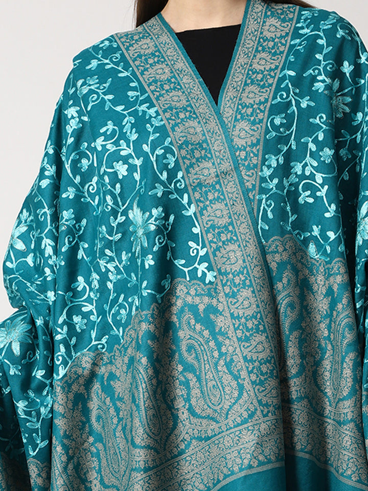 Women's Jamawar Aari Embroidered Wool Shawl