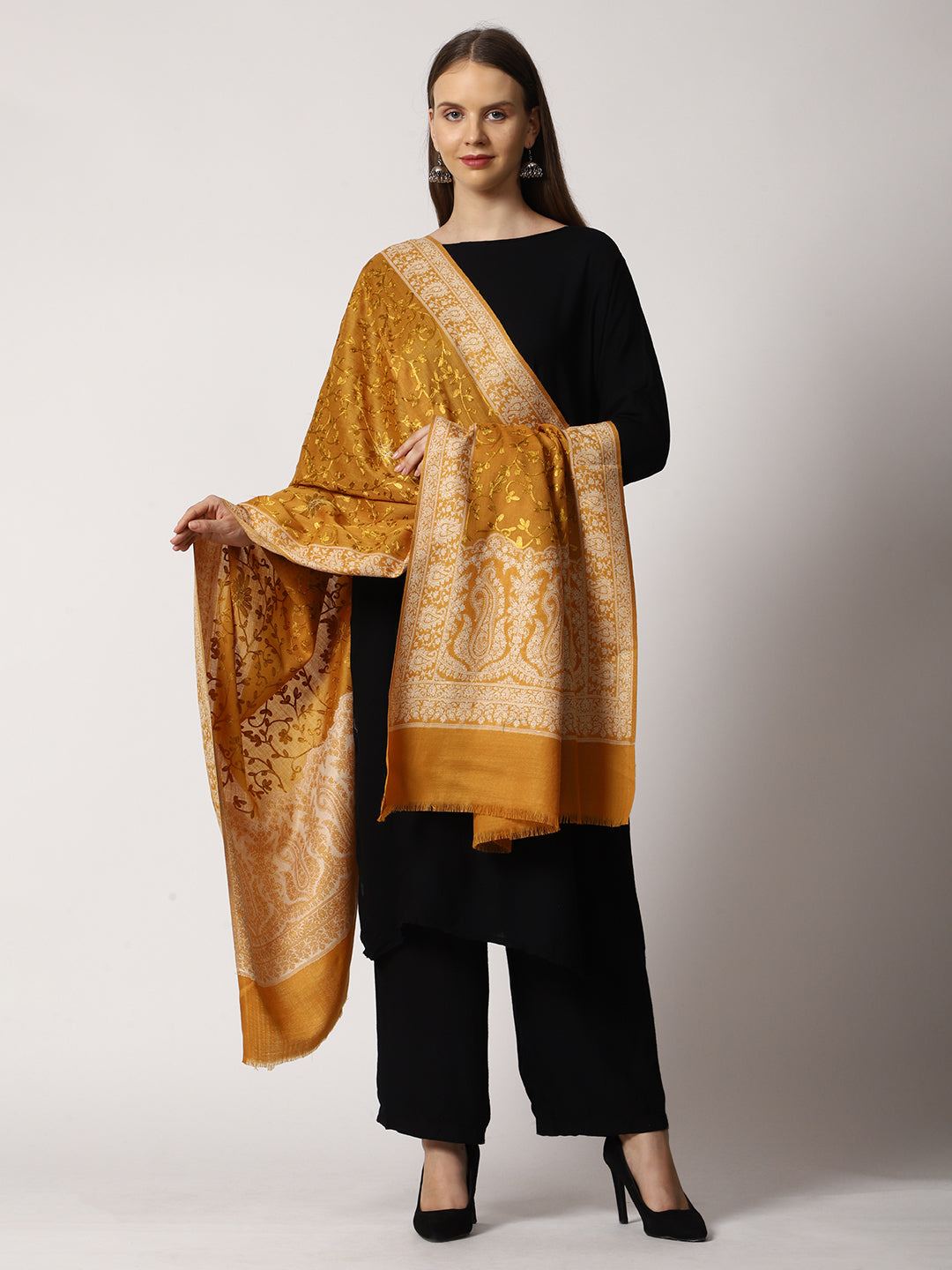 Women's Jamawar Aari Embroidered Wool Shawl