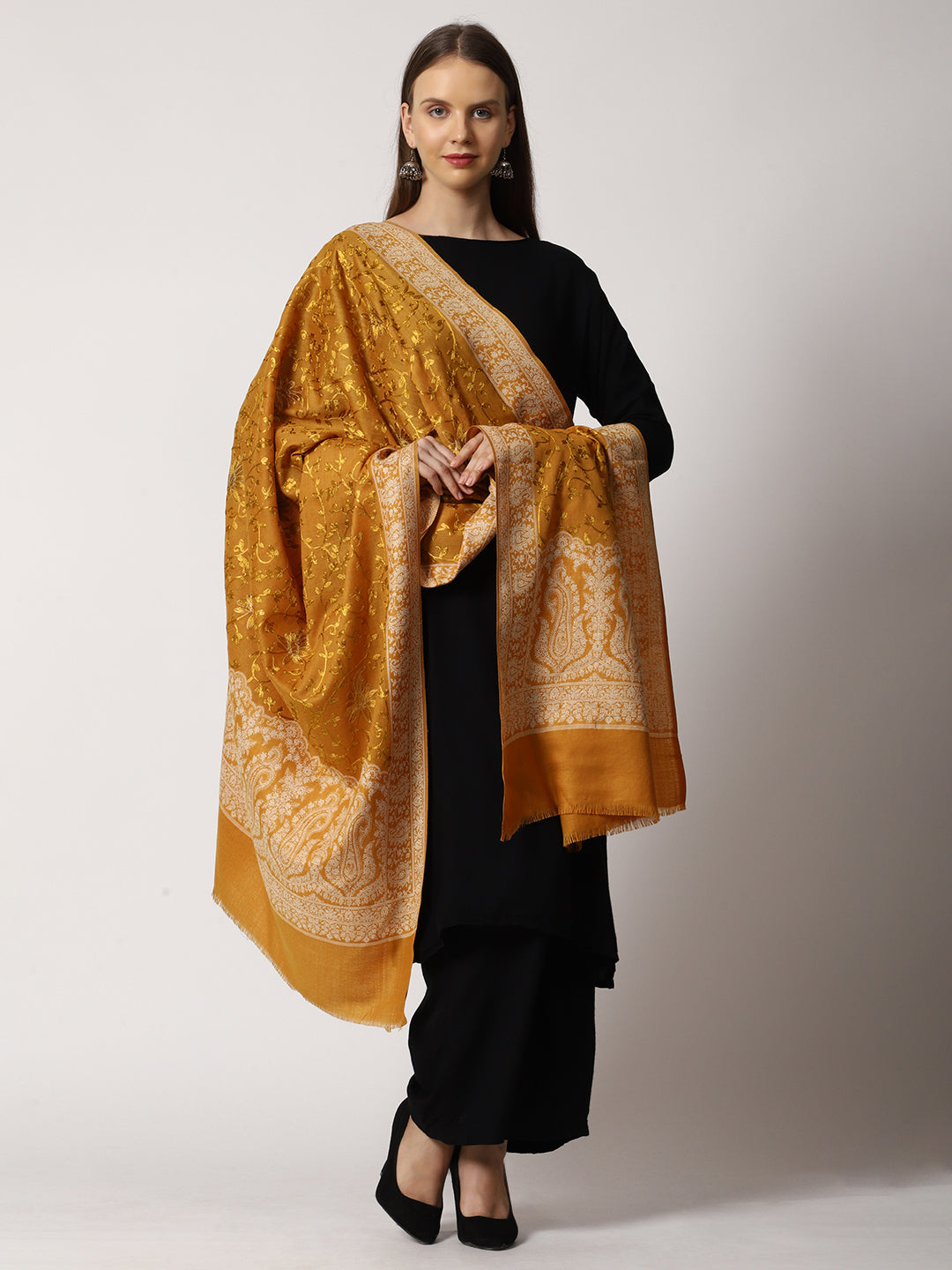 Women's Jamawar Aari Embroidered Wool Shawl