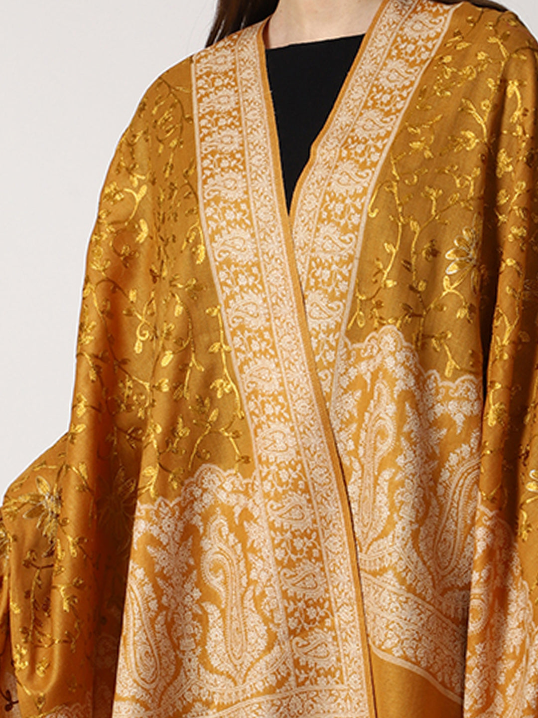 Women's Jamawar Aari Embroidered Wool Shawl