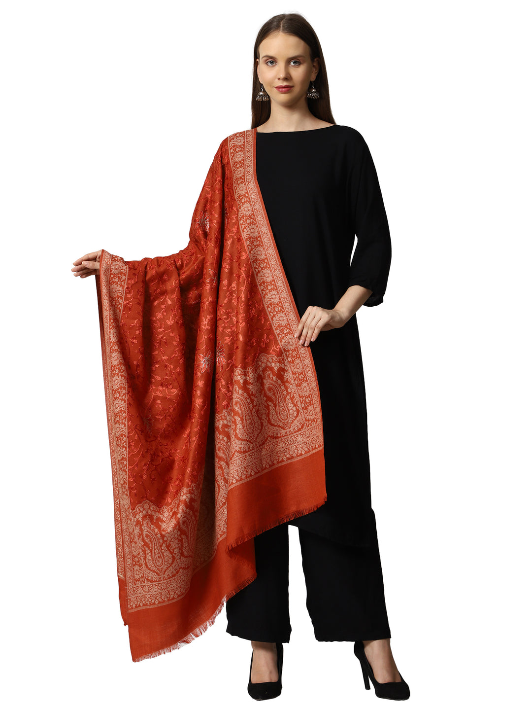 Women's Jamawar Aari Embroidered Wool Shawl