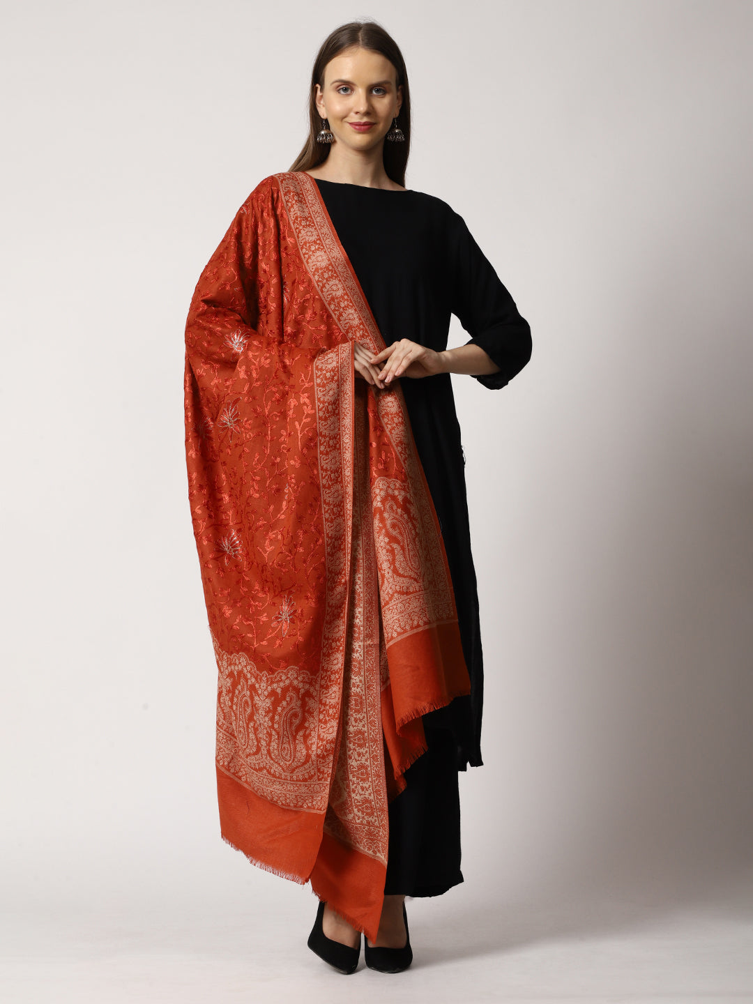 Women's Jamawar Aari Embroidered Wool Shawl