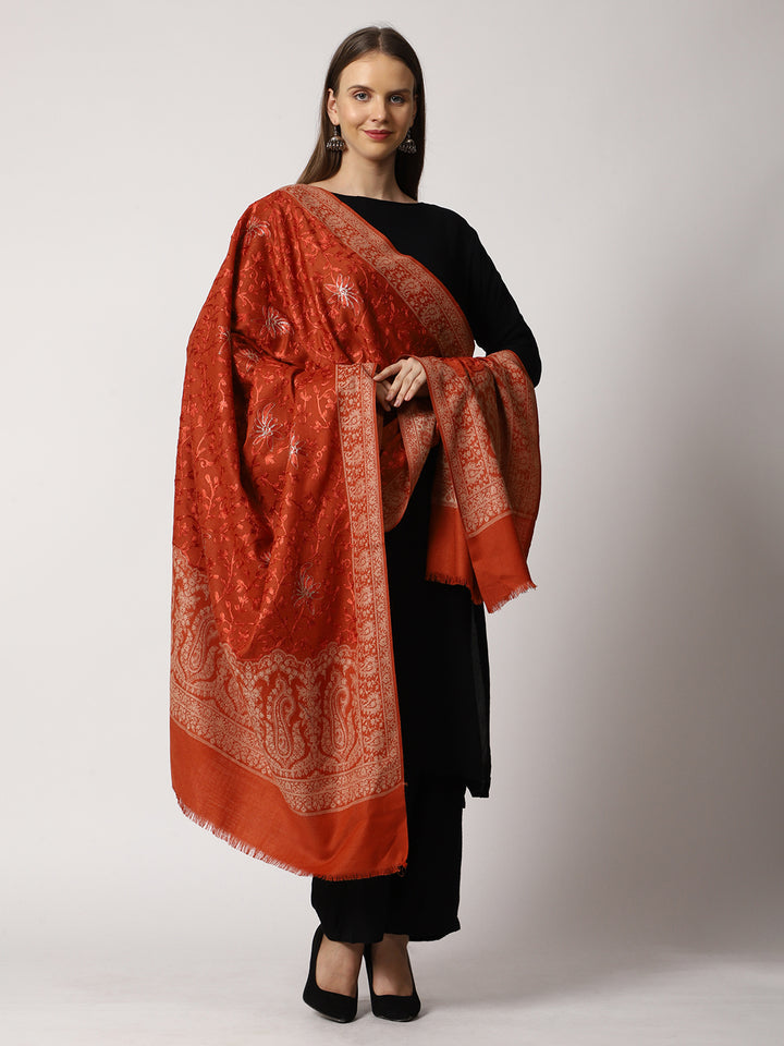 Women's Jamawar Aari Embroidered Wool Shawl