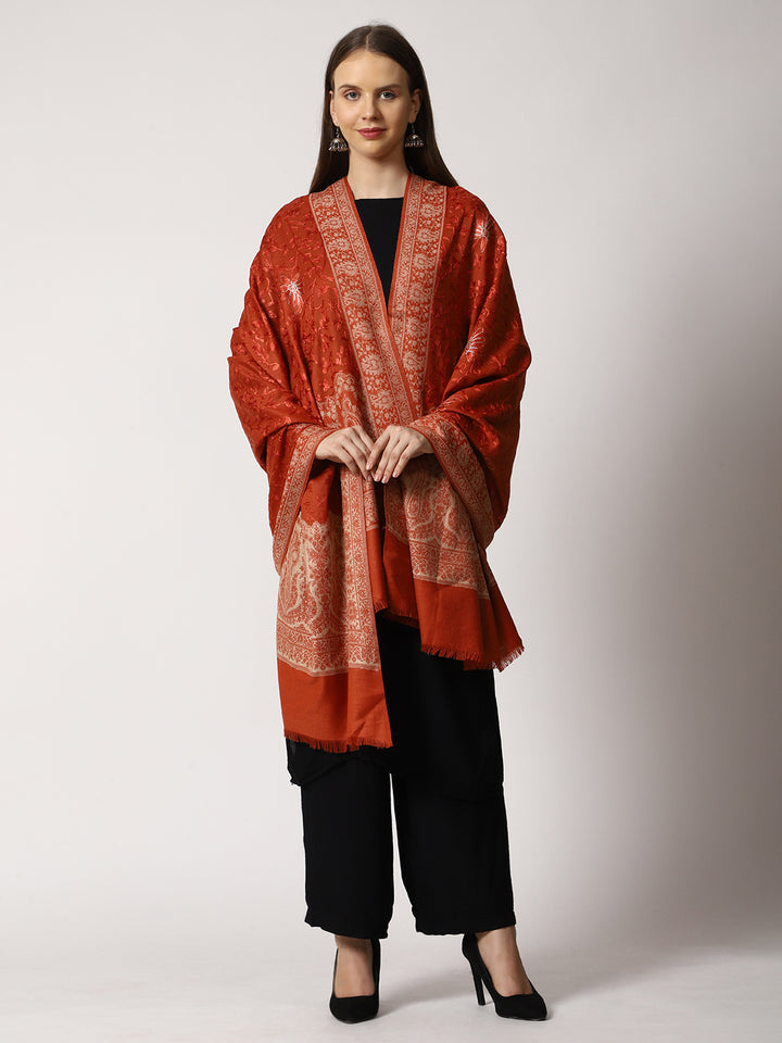 Women's Jamawar Aari Embroidered Wool Shawl