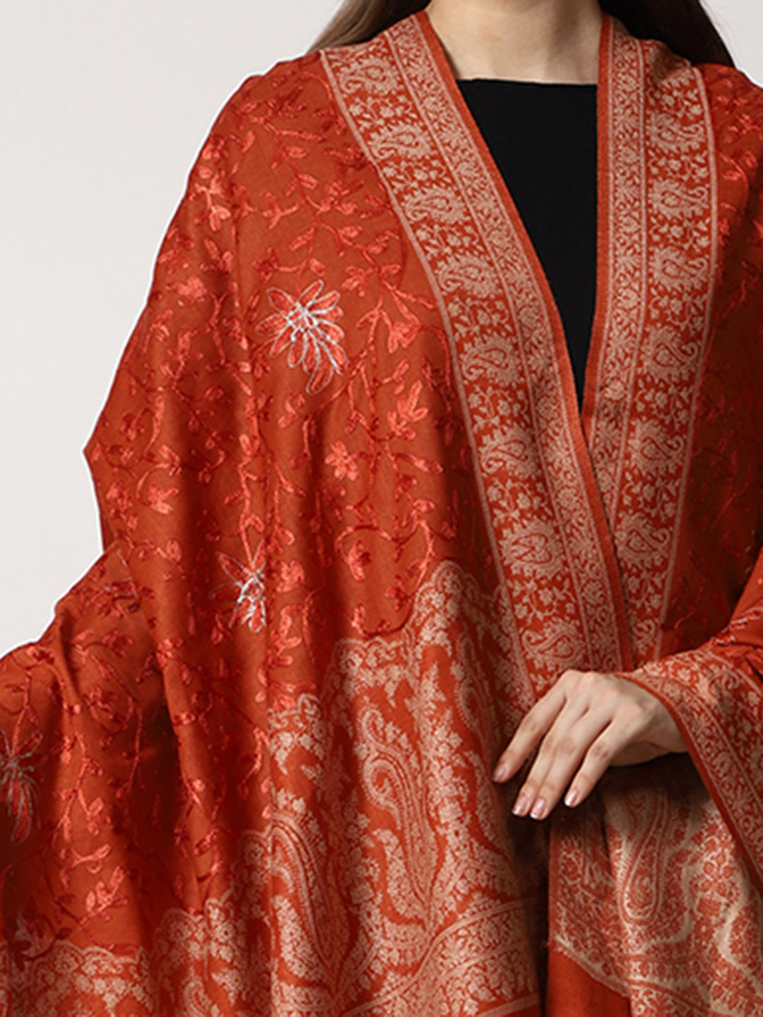 Women's Jamawar Aari Embroidered Wool Shawl
