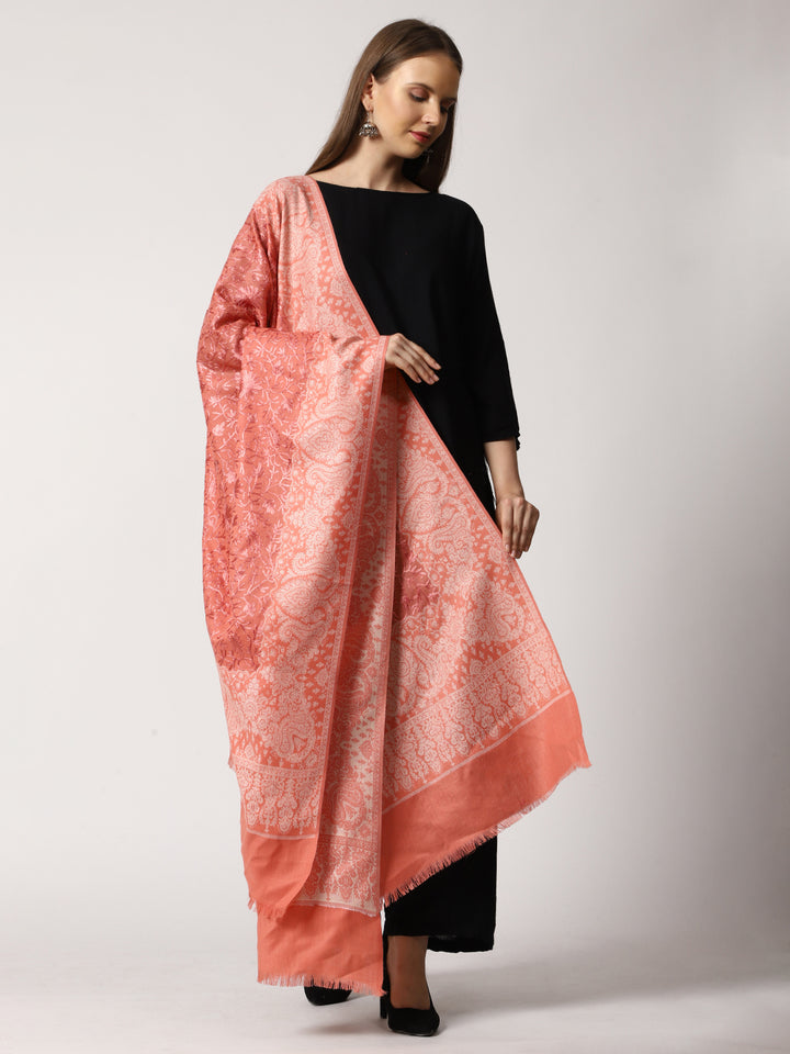 Women's Jamawar Aari Embroidered Wool Shawl
