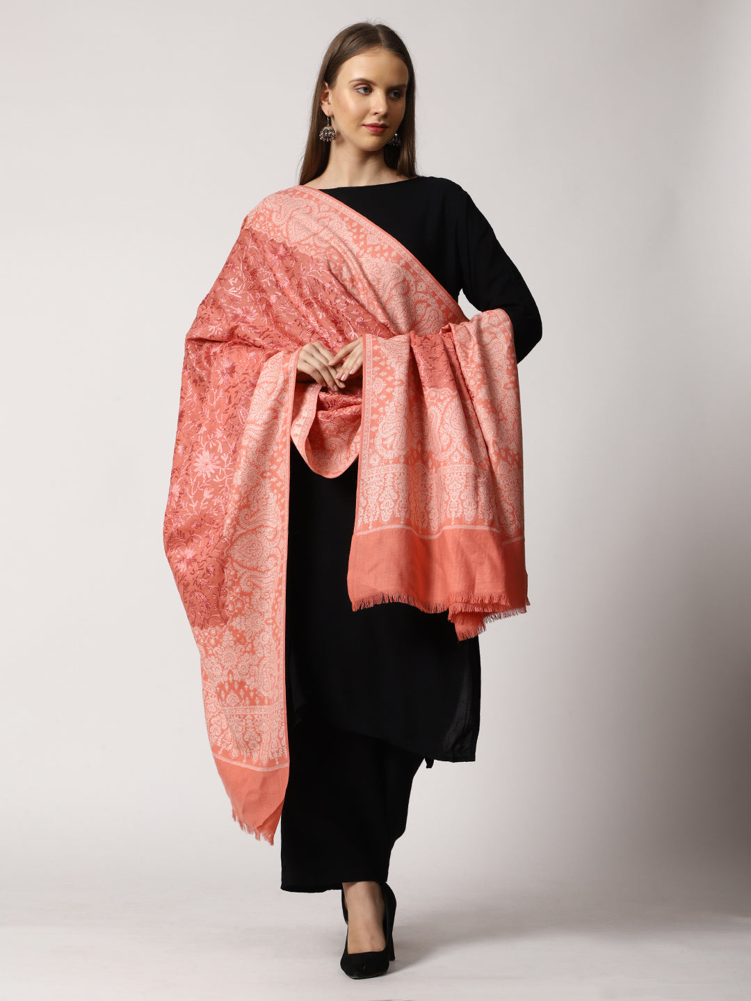 Women's Jamawar Aari Embroidered Wool Shawl