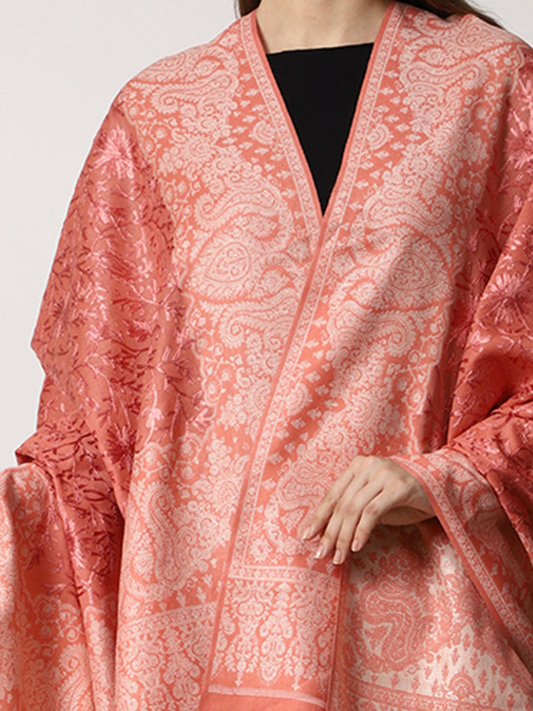 Women's Jamawar Aari Embroidered Wool Shawl