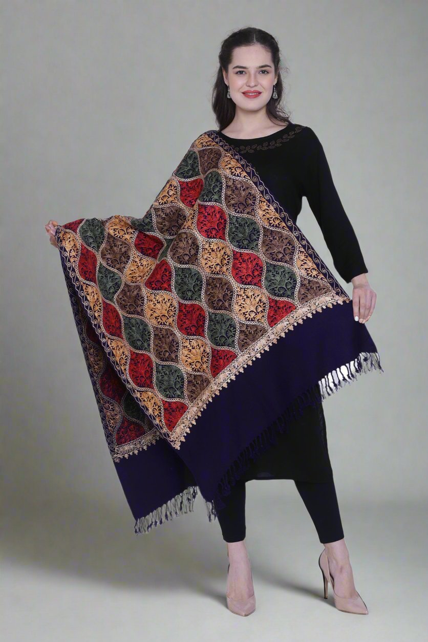 Women's Aari Embroidered Wool Stole