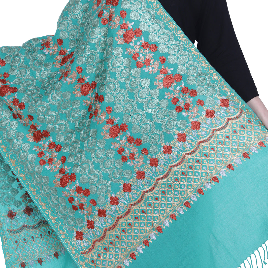 Women's Aari Embroidered Pure Wool Stole