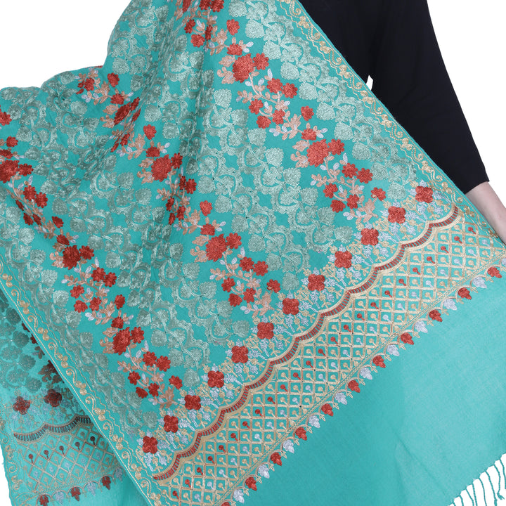 Women's Aari Embroidered Pure Wool Stole