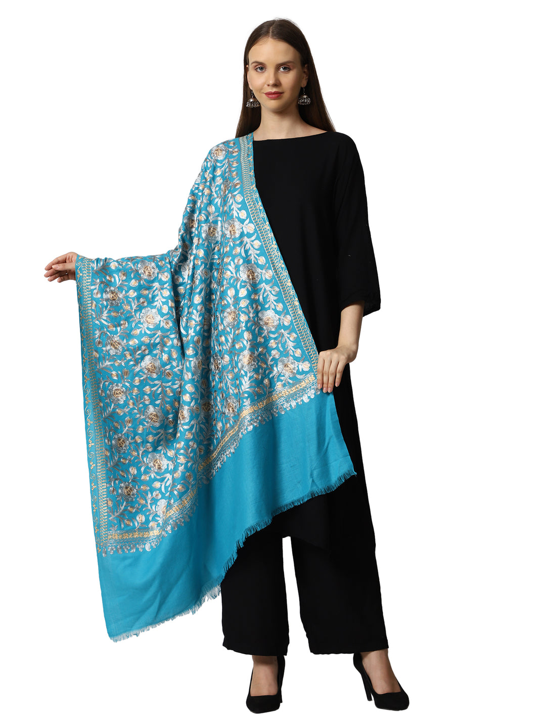 Women's Aari Embroidered Wool Shawl