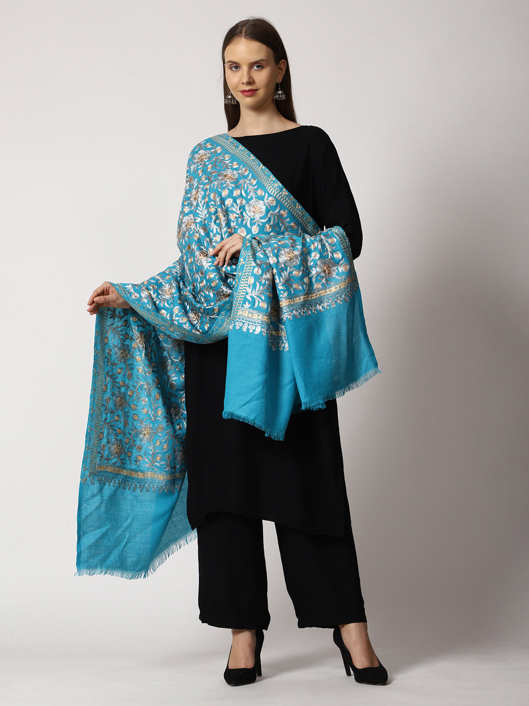Women's Aari Embroidered Wool Shawl