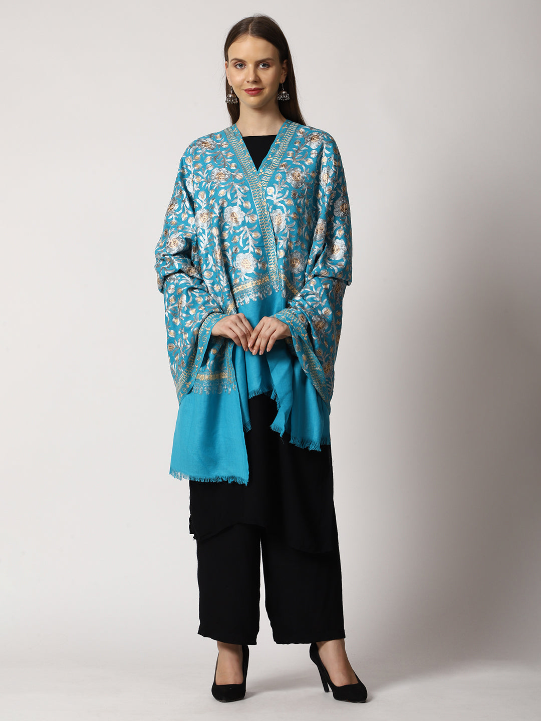 Women's Aari Embroidered Wool Shawl