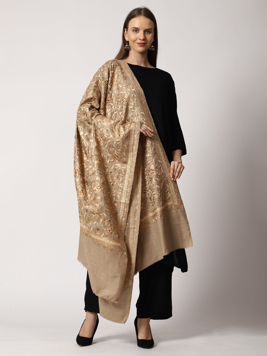 Women's Aari Embroidered Wool Shawl