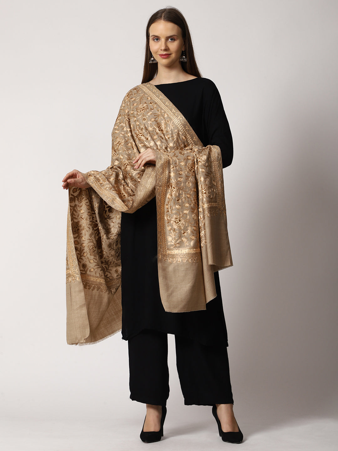 Women's Aari Embroidered Wool Shawl