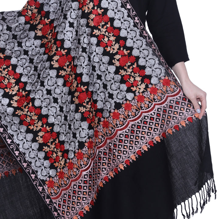 Women's Aari Embroidered Pure Wool Stole